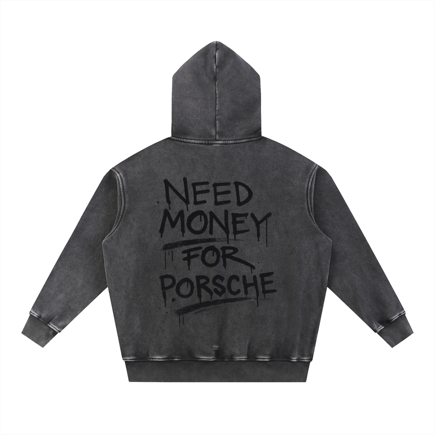 "Need Money For Porsche" Washed Oversize Hoodie